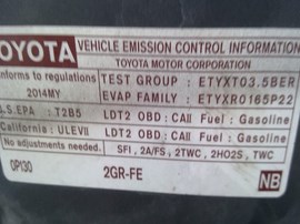 2014 TOYOTA HIGHLANDER, XLE MODEL, 3.5L, AT, FWD.   Z25217